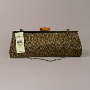 LOFT Gold Snake Print Clutch with Chain
